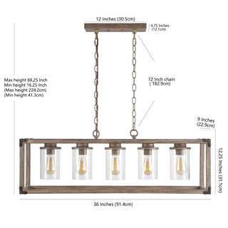 Alica 36" 5-Light Linear Adjustable Iron/Seeded Glass Rustic Farmhouse LED Pendant