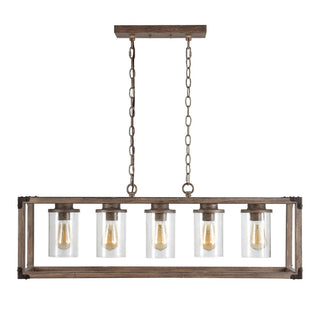 Alica 36" 5-Light Linear Adjustable Iron/Seeded Glass Rustic Farmhouse LED Pendant