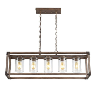 Alica 36" 5-Light Linear Adjustable Iron/Seeded Glass Rustic Farmhouse LED Pendant