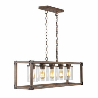 Alica 36" 5-Light Linear Adjustable Iron/Seeded Glass Rustic Farmhouse LED Pendant