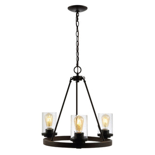 Quaddick 20" 3-Light Iron/Seeded Glass Rustic Farmhouse LED Chandelier