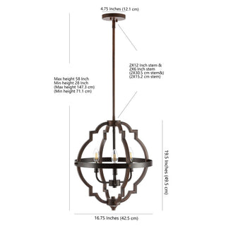 Tuxis 16.75" 3-Light Adjustable Iron Rustic Industrial LED Pendant