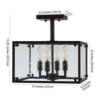 Lums 13" 4-Light Iron/Seeded Glass Rustic Farmhouse LED Flush Mount