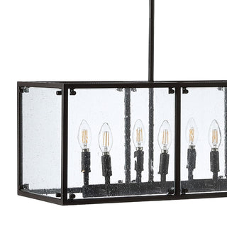 Lums 35" Linear 10-Light Adjustable Iron/Seeded Glass Rustic Farmhouse LED Pendant