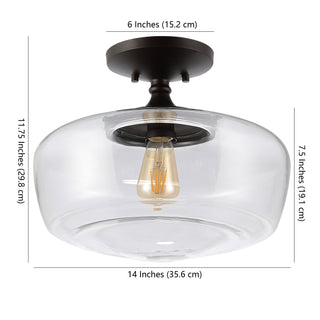 Abukamu 14" Glass/Iron Farmhouse Modern LED Flush Mount