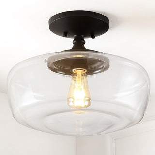 Abukamu 14" Glass/Iron Farmhouse Modern LED Flush Mount