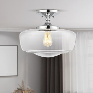 Abukamu 14" Glass/Iron Farmhouse Modern LED Flush Mount