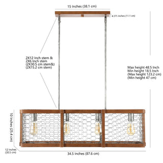 Comegys 34.5" Linear 4-Light Adjustable Iron Rustic Industrial LED Pendant