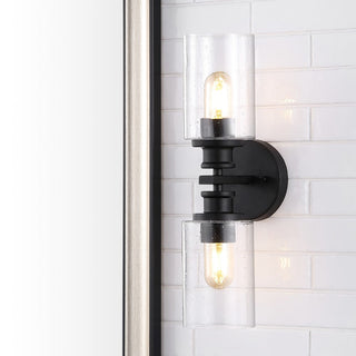 Spencer Edison 16.5" Cylinder Iron/Seeded Glass Farmhouse Contemporary LED Wall Sconce