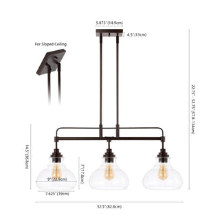 Etched 32.5" Farmhouse Industrial Iron/Glass Linear LED Pendant