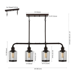 Pathson 34" Farmhouse Industrial Iron/Glass Linear LED Pendant