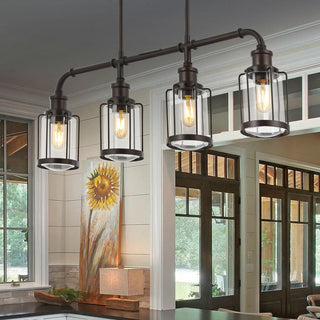 Pathson 34" Farmhouse Industrial Iron/Glass Linear LED Pendant