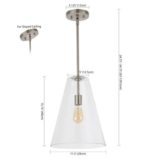 Cone 11.5" Mid-Century Modern Iron/Seeded Glass LED Pendant