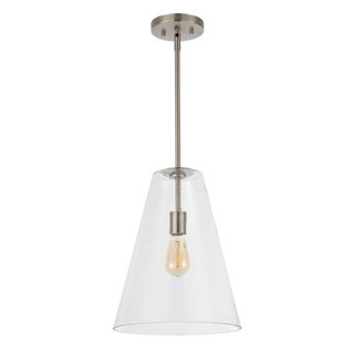 Cone 11.5" Mid-Century Modern Iron/Seeded Glass LED Pendant