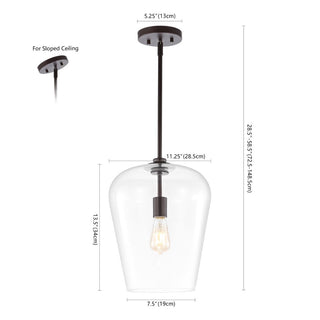 Solid 11.25" Industrial Farmhouse Iron/Glass LED Pendant