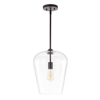 Solid 11.25" Industrial Farmhouse Iron/Glass LED Pendant