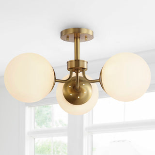 Geo 23.5" 3-Light Bohemian Farmhouse Iron/Frosted Glass LED Semi Flush Mount