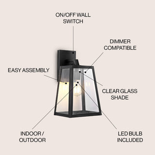 Jacqueline 9" Iron/Glass Modern Industrial Angled LED Outdoor Lantern