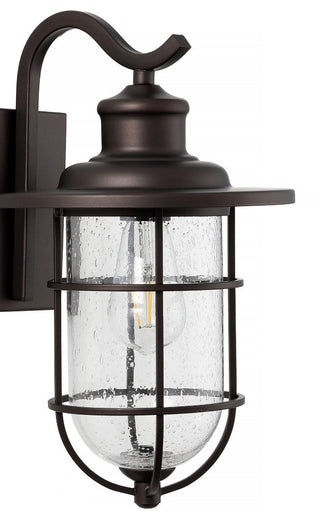 Aubrey 10.5" Iron/Seeded Glass Rustic Industrial Cage LED Outdoor Lantern