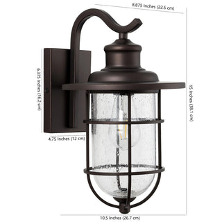 Aubrey 10.5" Iron/Seeded Glass Rustic Industrial Cage LED Outdoor Lantern