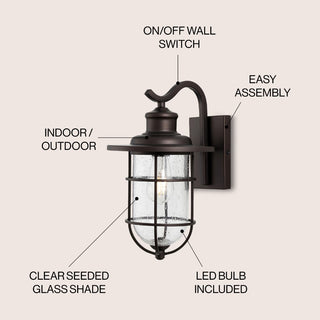 Aubrey 10.5" Iron/Seeded Glass Rustic Industrial Cage LED Outdoor Lantern