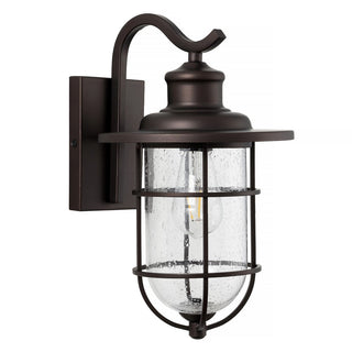 Aubrey 10.5" Iron/Seeded Glass Rustic Industrial Cage LED Outdoor Lantern