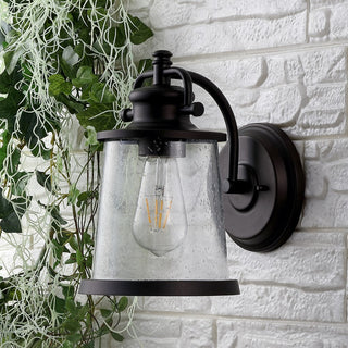 Fredrick 6.75" Iron/Seeded Glass Vintage Rustic LED Outdoor Lantern