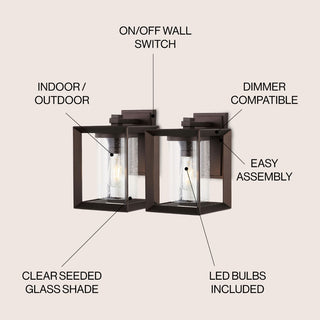 Shirley 7.25" Iron/Glass Modern Rustic Cube LED Outdoor Lantern