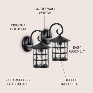 Enrique 6" Iron/Seeded Glass Cottage Rustic Scrolled Lantern LED Outdoor Lantern