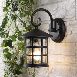 Enrique 6" Iron/Seeded Glass Cottage Rustic Scrolled Lantern LED Outdoor Lantern