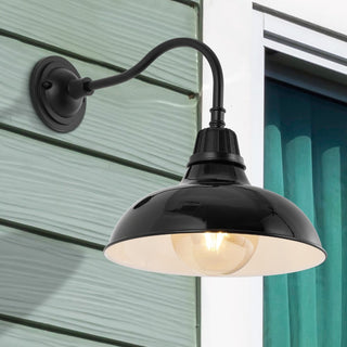 Flynix 12.25" Farmhouse Industrial Indoor/Outdoor Iron LED Gooseneck Arm Outdoor Sconce