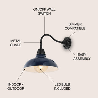 Flynix 12.25" Farmhouse Industrial Indoor/Outdoor Iron LED Gooseneck Arm Outdoor Sconce