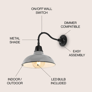 Flynix 12.25" Farmhouse Industrial Indoor/Outdoor Iron LED Gooseneck Arm Outdoor Sconce