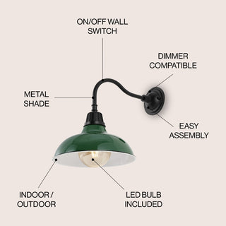 Flynix 12.25" Farmhouse Industrial Indoor/Outdoor Iron LED Gooseneck Arm Outdoor Sconce