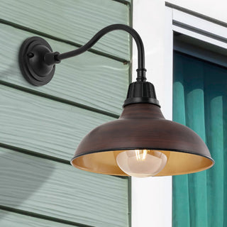 Flynix 12.25" Farmhouse Industrial Indoor/Outdoor Iron LED Gooseneck Arm Outdoor Sconce