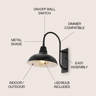 Carson 12.25" Farmhouse Industrial Indoor/Outdoor Iron LED Gooseneck Arm Outdoor Sconce