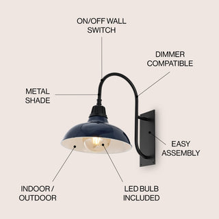 Carson 12.25" Farmhouse Industrial Indoor/Outdoor Iron LED Gooseneck Arm Outdoor Sconce