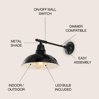 Tarif 12.25" Farmhouse Industrial Indoor/Outdoor Iron LED Victorian Arm Outdoor Sconce