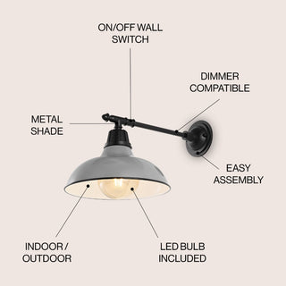 Tarif 12.25" Farmhouse Industrial Indoor/Outdoor Iron LED Victorian Arm Outdoor Sconce