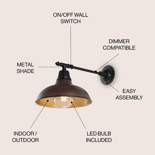 Tarif 12.25" Farmhouse Industrial Indoor/Outdoor Iron LED Victorian Arm Outdoor Sconce