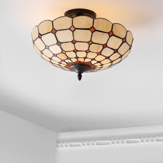 Yarrow 16" Tiffany-Style Glass/Metal LED Semi-Flush Mount