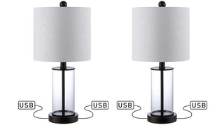 Eprif 21" Glass Modern Contemporary USB Charging LED Table Lamp, Set of 2