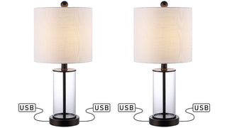 Eprif 21" Glass Modern Contemporary USB Charging LED Table Lamp, Set of 2