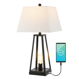 Dungoo 28.5" Classic Industrial Iron Nightlight LED Table Lamp with USB Charging Port