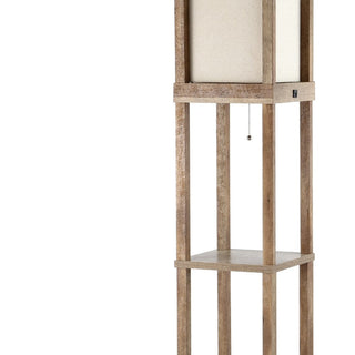 Ouch 63.5" Rustic Bohemian Wooden LED 3-Shelf Floor Lamp with Pull-Chain