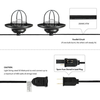 Milta 10-Light Indoor/Outdoor 10 ft. Rustic Farmhouse Incandescent G40 Metal Cage Shade String Lights, Black