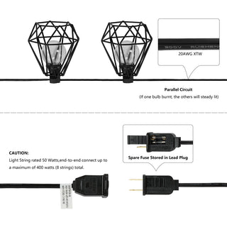 Londo 10-Light Indoor/Outdoor 10 ft. Contemporary Transitional Incandescent G40 Diamond Cage String Lights, Black