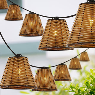 Hampton 10-Light Indoor/Outdoor 10 ft. Classic Cottage Incandescent G40 Faux-Rattan Shaded String Lights