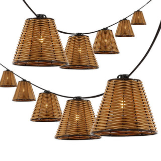 Hampton 10-Light Indoor/Outdoor 10 ft. Classic Cottage Incandescent G40 Faux-Rattan Shaded String Lights