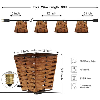 Lampat 10-Light Indoor/Outdoor 10 ft. Classic Vintage Incandescent G40 Square Bamboo Shaded String Lights